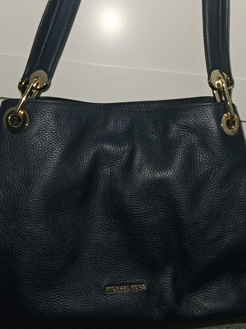 Michael Kors Navy Leather Shoulder Bag with Gold Hardware